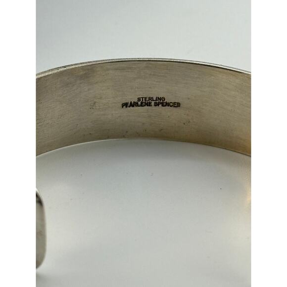 Navajo Bear Claw Turquoise Inset Bracelet Signed Pearlene Spencer - Picture 4 of 4